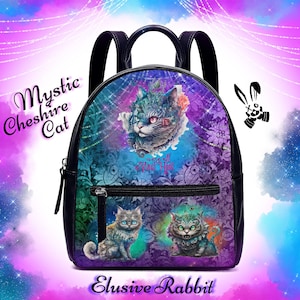 Mystic Cheshire Cat gothique Mad Alice au pays des merveilles sac à dos noir Noël Royaume-Uni sac sac à main bretelles Faux cuir école petit cadeau