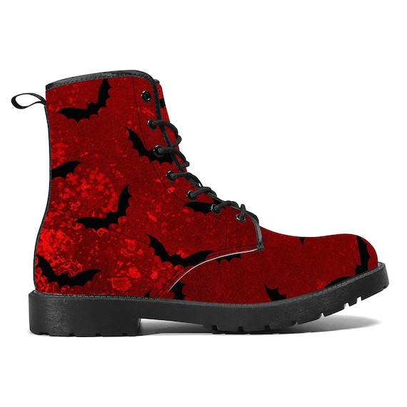 Gothic Blood Red Black Bat Wing Winter Boots Christmas UK 3 4 5 6 7 8 Closed Toe Faux Leather Wedding Shoe Flat Women Baroque Damask Party Etsy UK