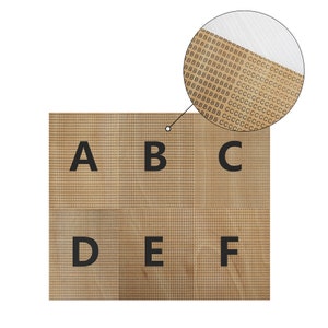 May include: Close-up of a woven wood panel with six sections labelled A, B, C, D, E, and F. The panel has a light brown colour and a subtle woven pattern.