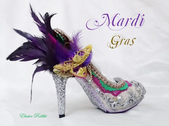 Mardi Gras Heels Carnival Venetian Baroque Custom Hand Sculpt Kraken Shoe Size 3 4 5 6 7 8 Glitter Silver Gold Green Purple Lace Feather Etsy UK