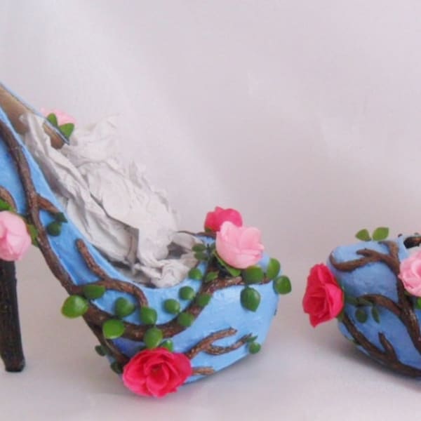 Women Fantasy Summer Flower Custom Hand Sculpt Paint Tree Branch Leaves Pink Green Blue Shoe Heel Size 3 4 5 6 7 8  High Heels Platform UK