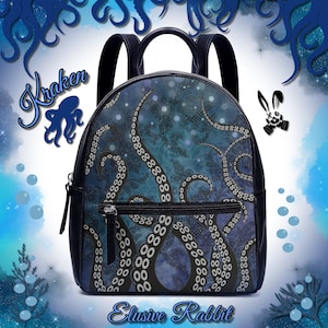 Gothique Kraken sac à dos tentacule calmar Cthulhu poulpe cadeau sac de Noël bandoulière fermeture éclair école petit bleu noir Steampunk Royaume-Uni
