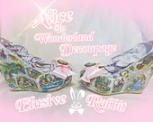 John Tenniel's Classic 1865 Alice In Wonderland Decoupage Custom Wedge Handmade Shoe High Heel Blue Wedding Bridal Size 3 4 5 6 7 8 Platform