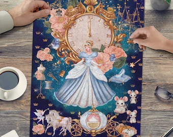 Cinderella Jigsaw Puzzle 500 Piece Gift for her Blue children Toy kid Christmas Carriage Pumpkin Mouse Fairy Godmother Midnight Gift Wrapped