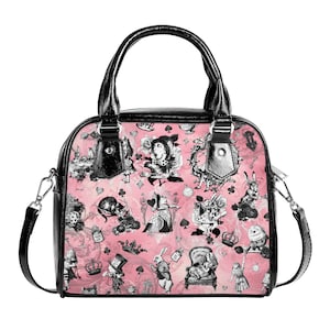 Muchier Rose Gothique Alice Au Pays des Merveilles Noir Gris Sac de Noël Sac à Main Bandoulière Noir Faux Cuir Zipper School Petit Réglable UK