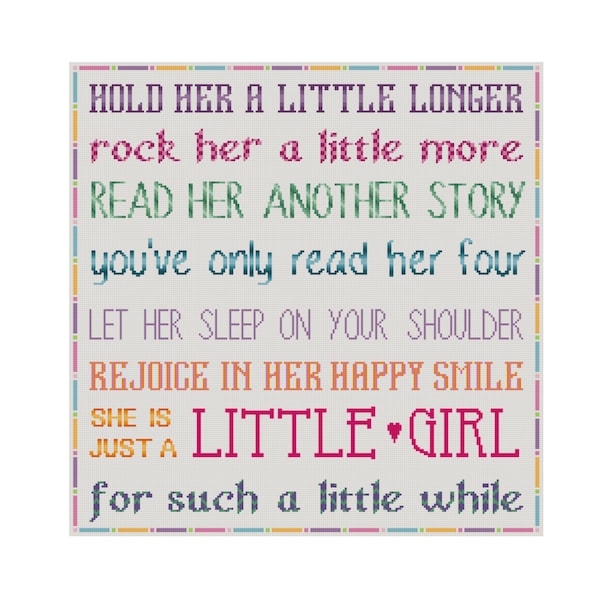 Baby Cross Stitch Pattern, Little Girl Counted Cross Stitch Chart, Instant Download PDF, Cowbell Cross Stitch, Baby Girl Cross Stitch