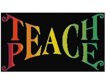 Teach Peace Cross Stitch Pattern, Instant Download PDF by Cowbell Cross Stitch