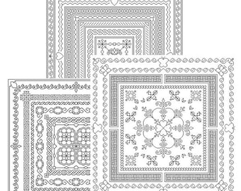 Blackwork Embroidery Set of 3 Patterns Instant Download PDF Blackwork Patterns by Cowbell Cross Stitch