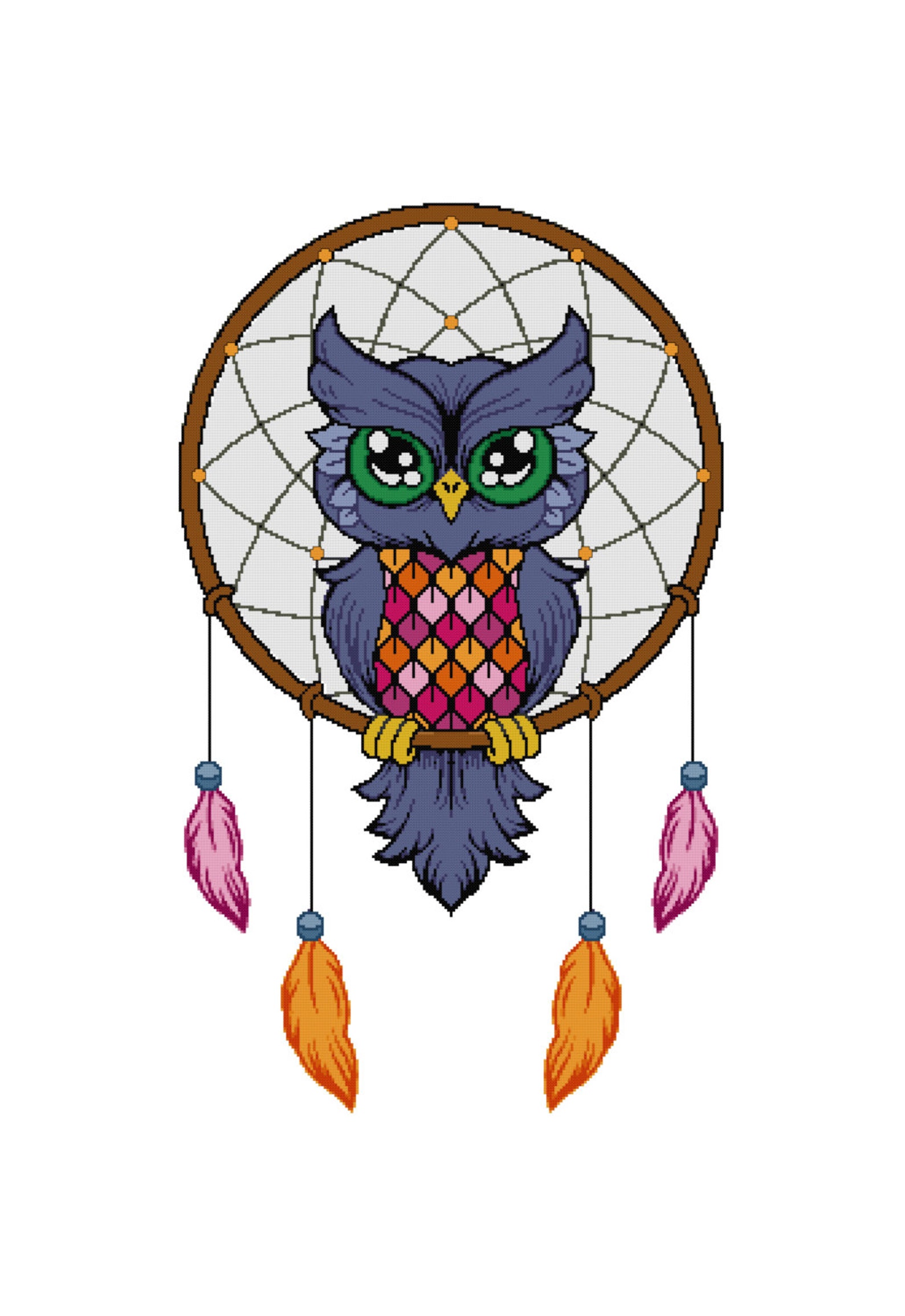Owl Cross Stitch Pattern Dream Catcher Counted Cross Stitch image 0.