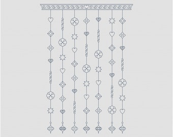 Blackwork Pattern, Blue Wind Chimes, Instant Download PDF by Cowbell Cross Stitch