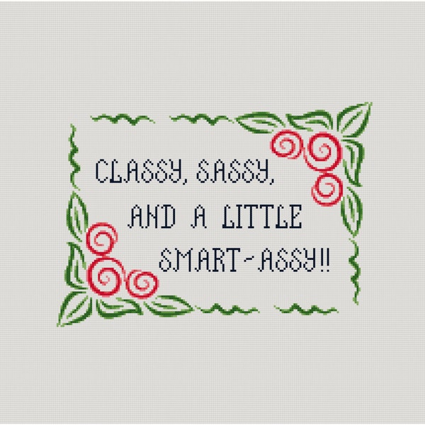 Cross Stitch Pattern, Classy Sassy Smart-Assy, Instant Download PDF, Cowbell Cross Stitch