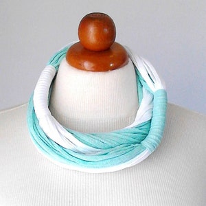 Aqua necklace white cotton necklace summer necklace textile necklace sensitive skin necklace comfortable necklace everyday necklace bright