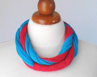 Blue red necklace cotton necklace summer necklace textile necklace sensitive skin necklace comfortable necklace everyday necklace bright