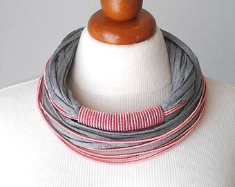 Gray jewelry gray necklace gray statement necklace gray multistrand necklace gray pink necklace bold necklace unique necklace scarf necklace