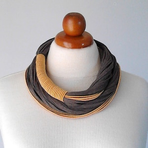 Handmade Brown Bib Necklace: Gold Accent Statement Necklace
