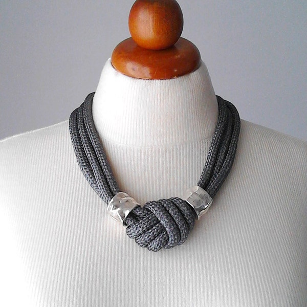 Knot jewelry silver knot necklace silver rope necklace contemporary jewelry contemporary necklace knotted necklace bib statement necklace