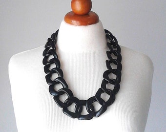 Black Chunky Chain Link Necklace,Chunky Black Necklace,Black Statement Chain,Large Link Necklace,Chain Lucite Link,Oversized Chain Necklace