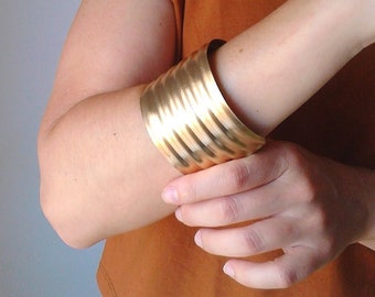 Cuff Bracelet Gold Cuff Bracelet Brass Wide Cuff Statement Gold Cuff Bold Cuff Bracelet Brass Cuff Bracelet Matte Striped Cuff by Plexisart