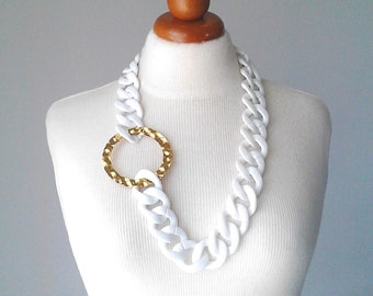 White Chain Statement Necklace Oversized Chunky Chain Pendant Necklace White Long Necklace Large Matte Link Acrylic Resin Link Huge Chain