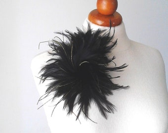 Extra large brooch feathers pin black feathers brooch stylish brooch dramatic jewelry large pin large brooch pin gift idea for her plexisart