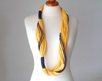 Handmade Yellow Cotton Cord Necklace, Boho Chic Statement Jewelry