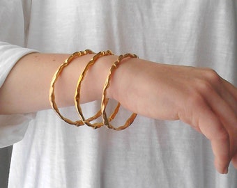 Bracelet jonc torsadé, bracelet jonc, bracelets joncs pour femmes, lot de joncs, bracelets en or, bracelets plaqués argent, 3 joncs bohèmes