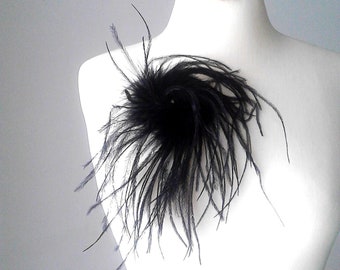 Black brooch pin feather brooch black feathers brooch corsage brooch women brooch marabou feathers handmade brooch rich feathers