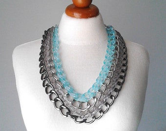 Layered necklace chunky chain link necklace statement necklace oversized necklace aluminium chains clear chunky chain for her bib necklace