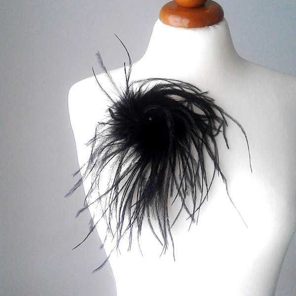 Black brooch pin feather brooch black feathers brooch corsage brooch women brooch marabou feathers handmade brooch rich feathers