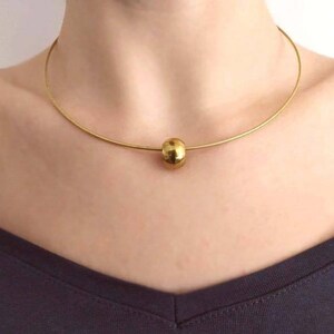 Brass necklace choker ball pendant minimal necklace dainty necklace delicate necklace minimal jewelry simple necklace round necklace