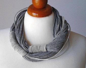 Statement Necklace Two shades of gray necklace chunky necklace statement bib necklace fiber necklace big bold necklace  bib necklace