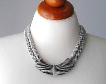 Silver statement necklace rope jewelry rope necklace tube necklace geometric necklace curve necklace bib necklace minimal necklace silk cord