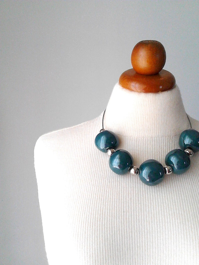 Gray beaded necklace gray beaded choker gray necklace choker grey bead choker large bead necklace ceramic necklace statement beaded necklace image 9