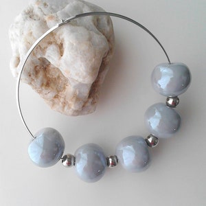 Gray beaded necklace gray beaded choker gray necklace choker grey bead choker large bead necklace ceramic necklace statement beaded necklace Gray