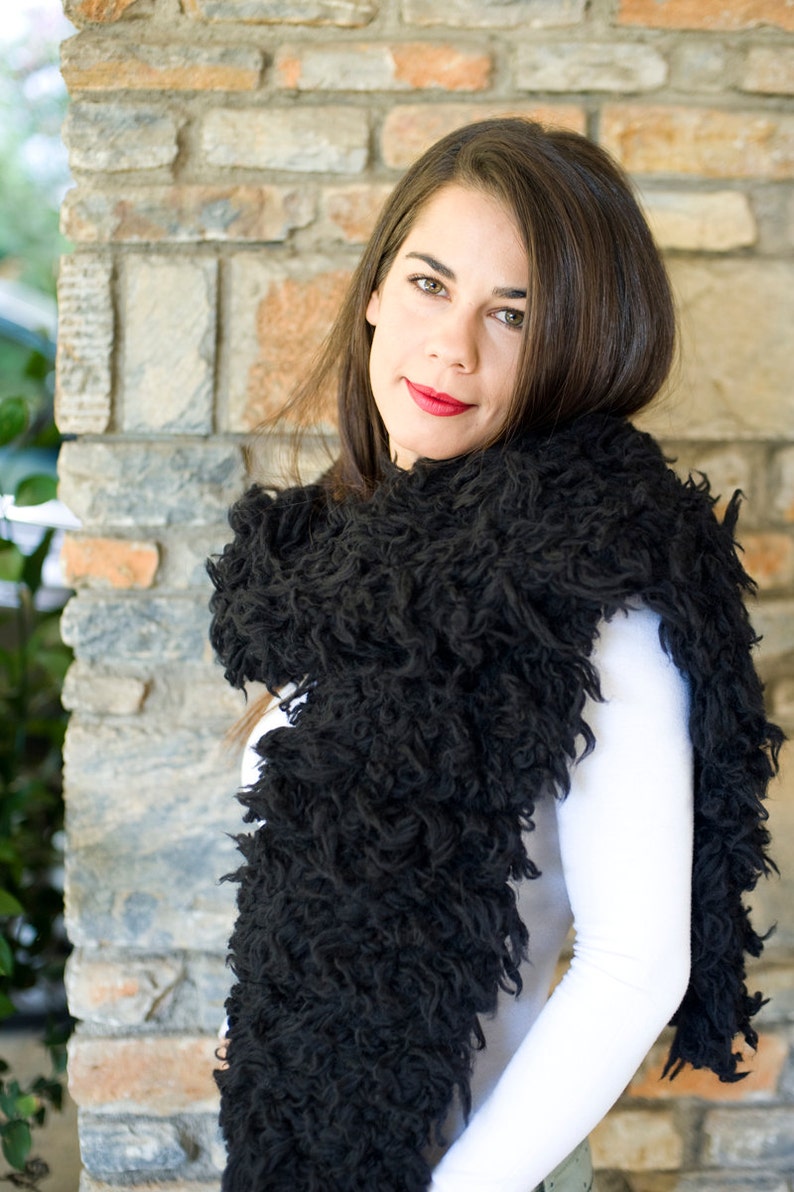 Black scarf women black scarf knit scarf chunky scarf faux fur Etsy