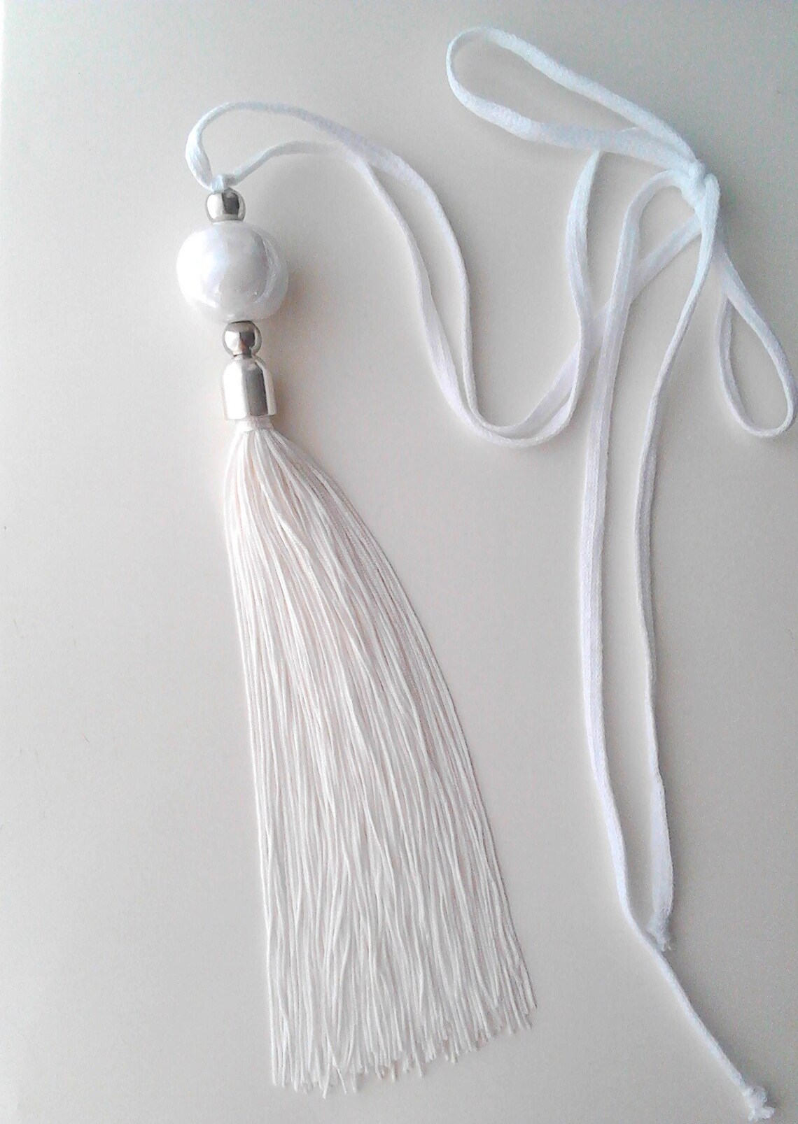 White Tassel Necklace Long Tassel Necklace Beaded Tassel Etsy