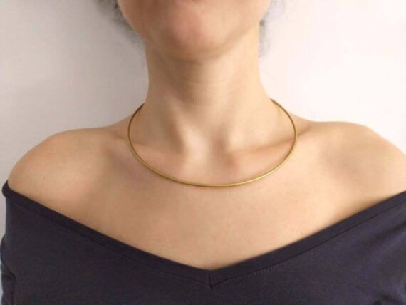 Brass Necklace Minimalist Choker Thin Bangle Necklace Choker Tiny