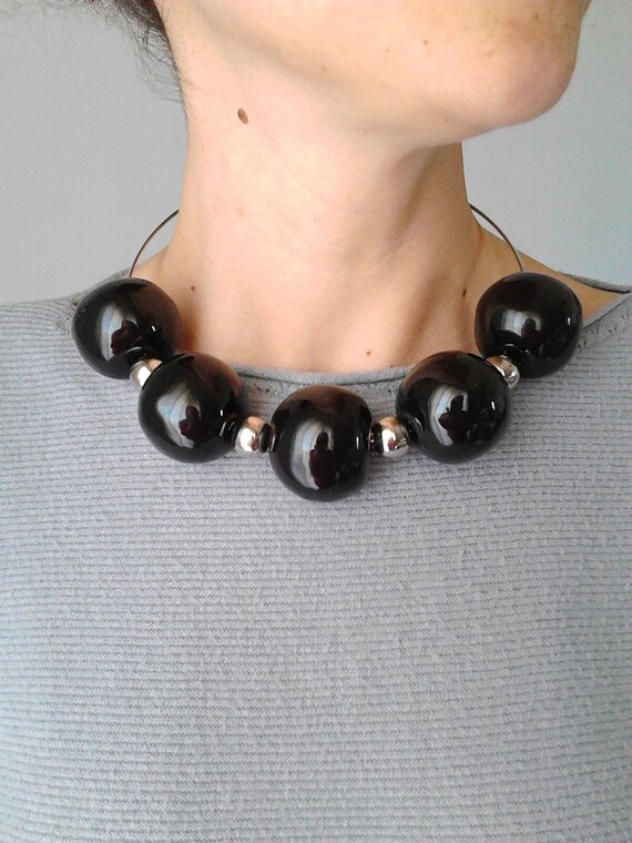 Black Beaded Necklace Black Bead Choker 