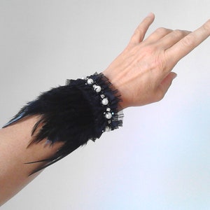 Statement bracelet cuff bracelet feathers bracelet cuff feather bracelet feathers wrist cuff feather cuffs Gothic jewelry Halloween costume image 8