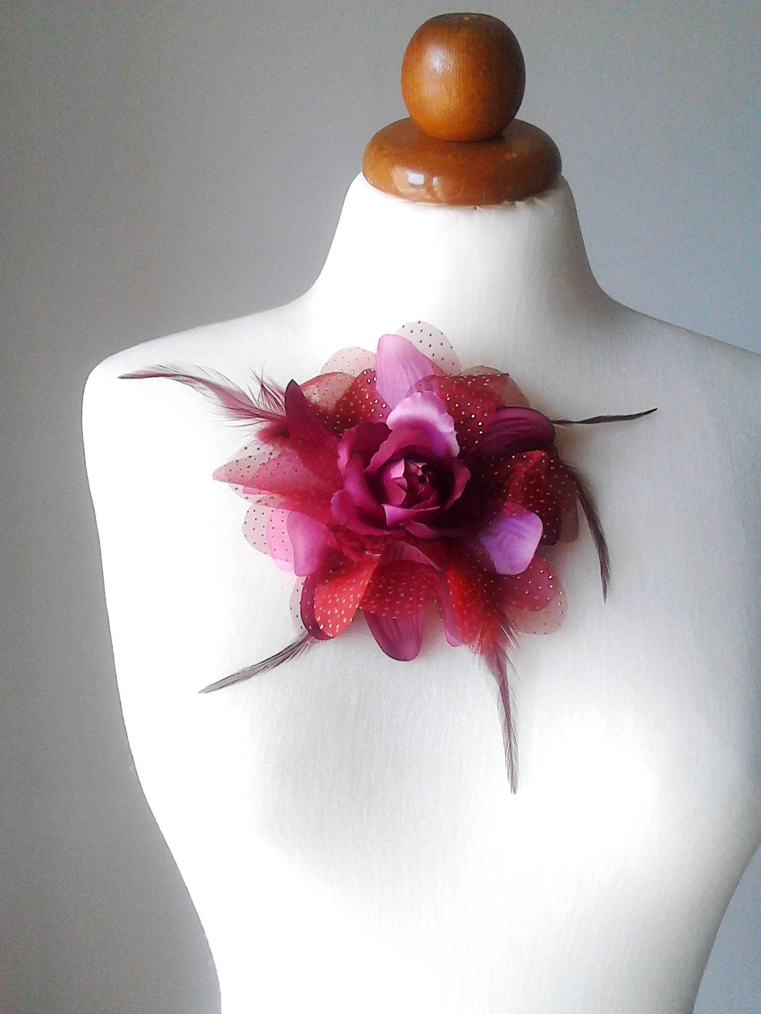 BLUSHING Gray-upcycled Fabric Flower Pin/brooch Wearable Art