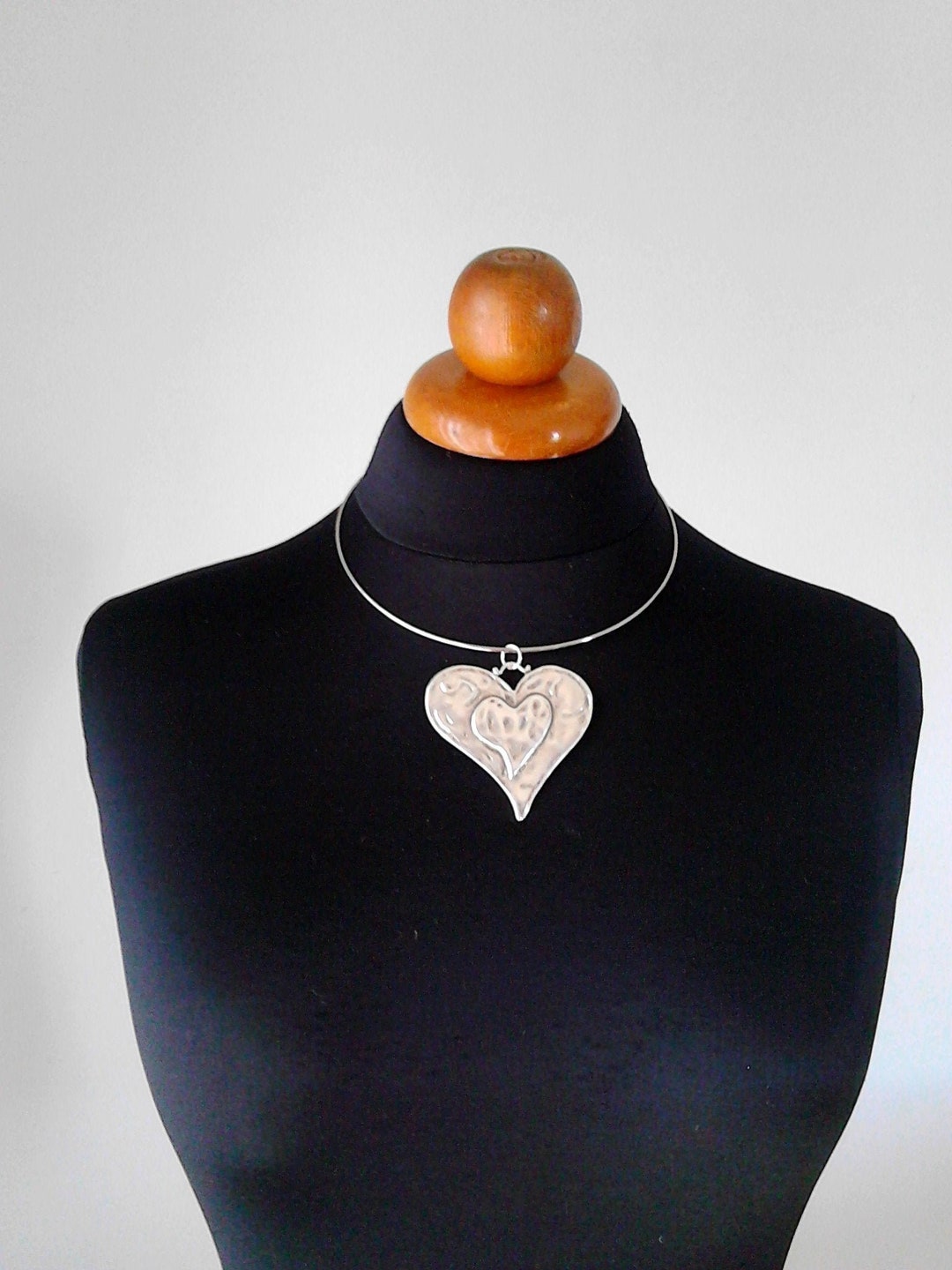Heart Pendant Necklace Large Pendant Necklace Silver Choker Silver