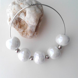 Gray beaded necklace gray beaded choker gray necklace choker grey bead choker large bead necklace ceramic necklace statement beaded necklace White
