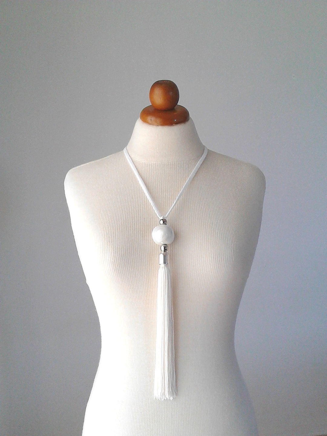 White Tassel Necklace Long Tassel Necklace Beaded Tassel Etsy
