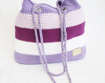 Hand crocheted Shoulder bag, beach bag, purple