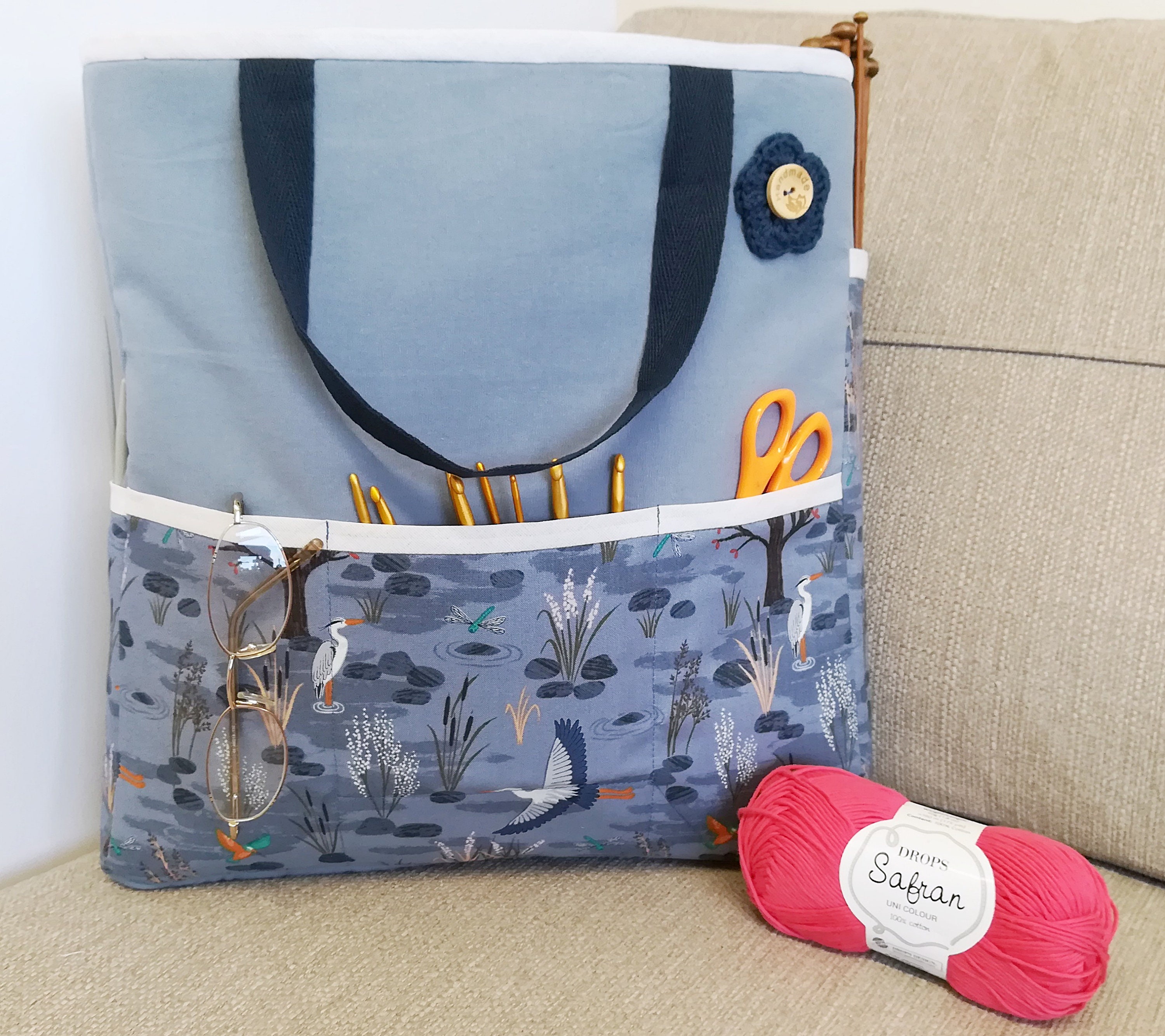 Handmade knitting Bag fabric project bag Etsy