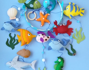 Handmade under the sea baby mobile, cot hanger, fish baby mobile