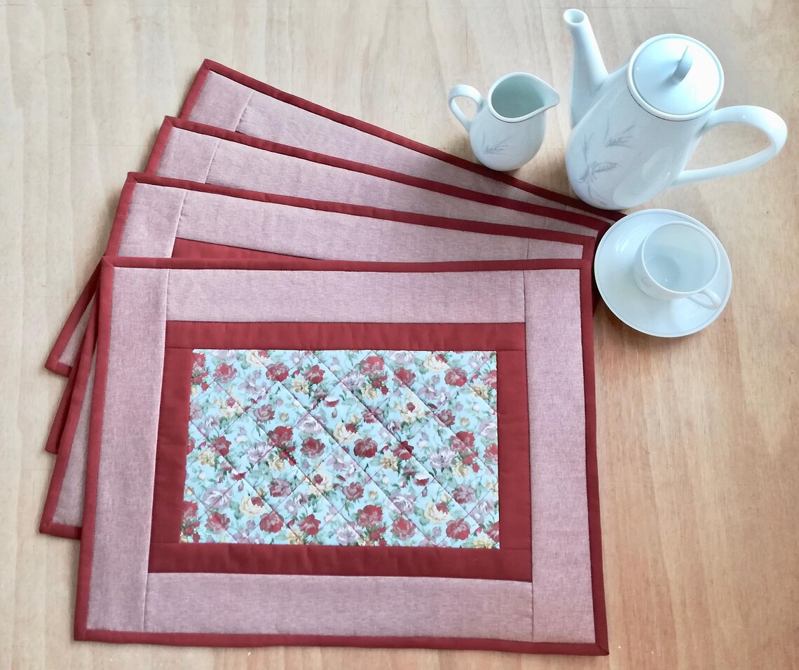 Handmade pink quilted table mats set of 4 floral Etsy