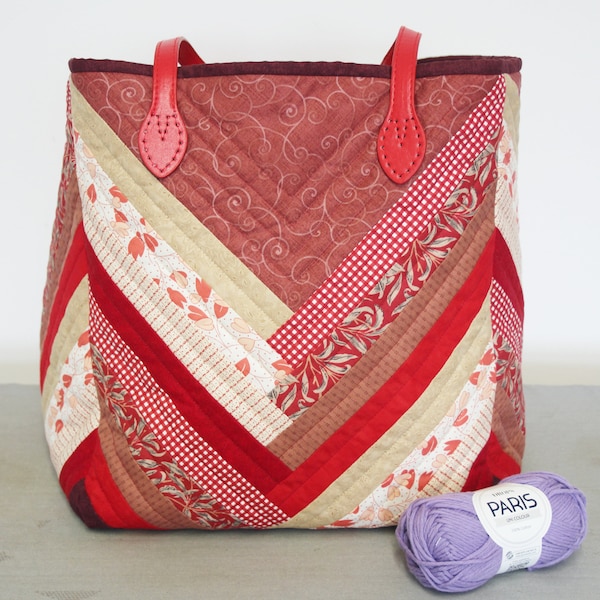 Handmade patchwork tote, large crafting tote bag, craft storage bag