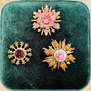 Set Of  Antique Royal Chinoise Pink Crystal Brooches