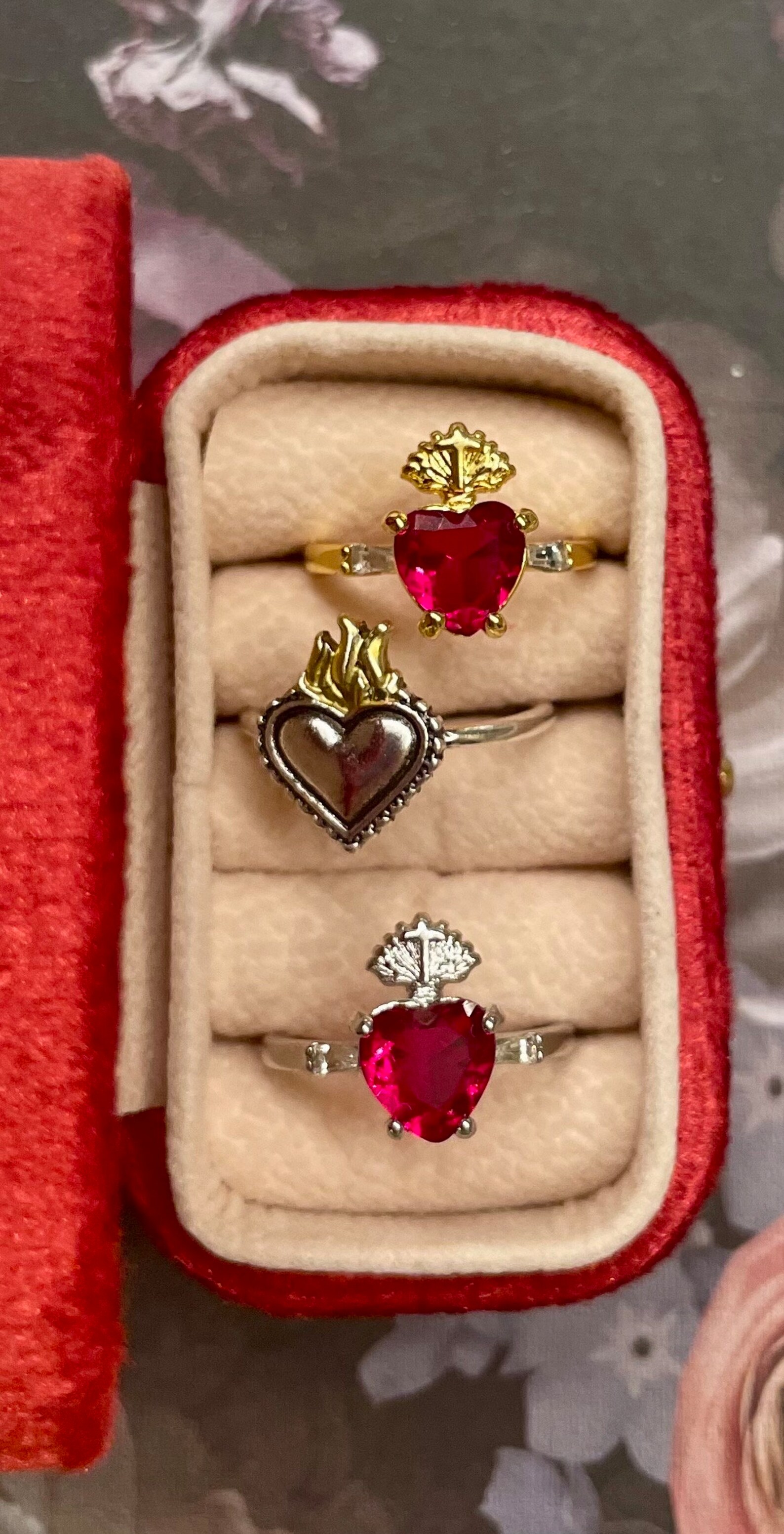 Red Stone Sacred Heart Ring - Etsy